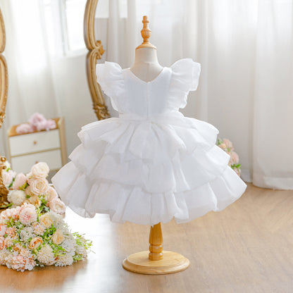 Wholesale 18M-7Y Girls Flutter Bow Glitter Tiered Tulle Princess Dress, Kids Birthday Party Pearl Waist Soft Mesh Formal Gown
