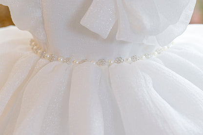 Wholesale 18M-7Y Girls Flutter Bow Glitter Tiered Tulle Princess Dress, Kids Birthday Party Pearl Waist Soft Mesh Formal Gown