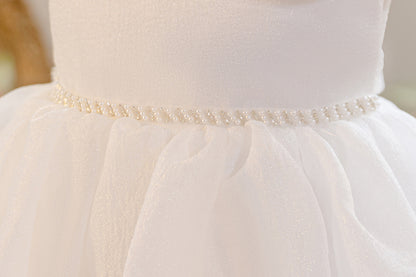 Wholesale 5-11Y Girls 3D Rose Tulle Princess Dress, Kids Birthday Party Pearl Waist Soft Shimmer Mesh Formal Gown