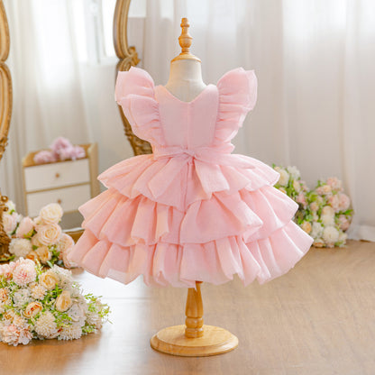 Wholesale 18M-7Y Girls Flutter Bow Glitter Tiered Tulle Princess Dress, Kids Birthday Party Pearl Waist Soft Mesh Formal Gown