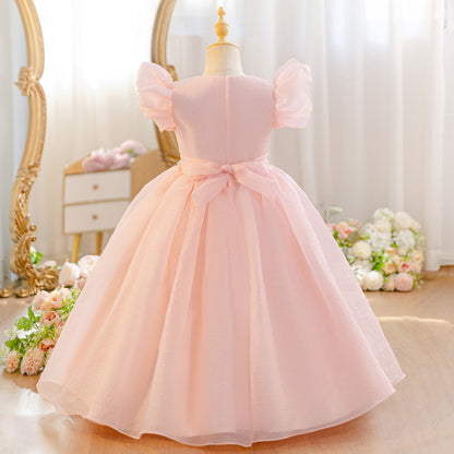 Wholesale 5-11Y Girls 3D Rose Tulle Princess Dress, Kids Birthday Party Pearl Waist Soft Shimmer Mesh Formal Gown
