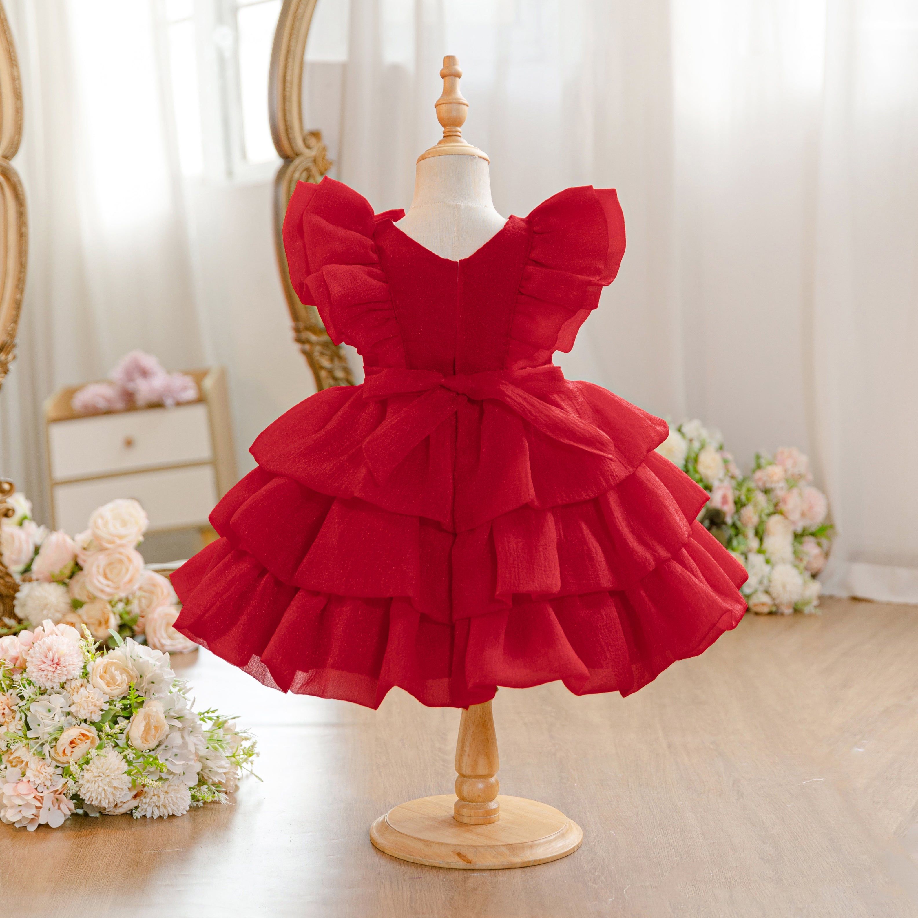 Wholesale 18M-7Y Girls Flutter Bow Glitter Tiered Tulle Princess Dress, Kids Birthday Party Pearl Waist Soft Mesh Formal Gown