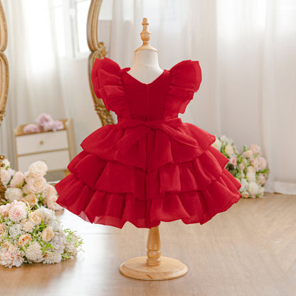 Wholesale 18M-7Y Girls Flutter Bow Glitter Tiered Tulle Princess Dress, Kids Birthday Party Pearl Waist Soft Mesh Formal Gown