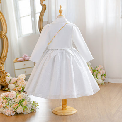 Wholesale 5-10Y Girls 3Pcs Woven Embroidery Princess Dress Set, Kids Birthday Party Lapel Blazer Soft Fabric Formal Outfit With Mini Crossbody Bag