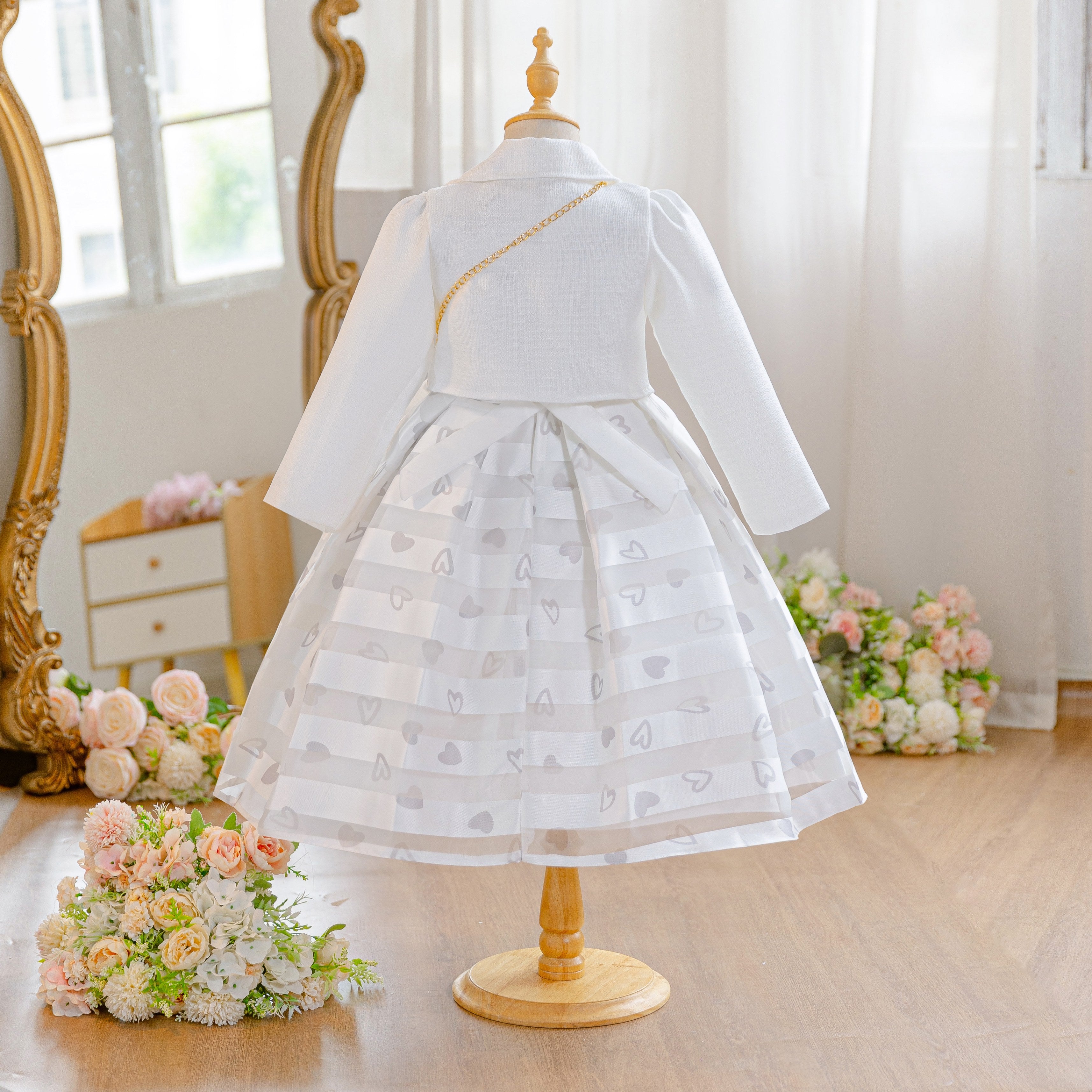 Wholesale 5-10Y Girls 3Pcs Woven Embroidery Princess Dress Set, Kids Birthday Party Lapel Blazer Soft Fabric Formal Outfit With Mini Crossbody Bag（副本）