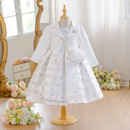 Wholesale 5-10Y Girls 3Pcs Woven Embroidery Princess Dress Set, Kids Birthday Party Lapel Blazer Soft Fabric Formal Outfit With Mini Crossbody Bag（副本）