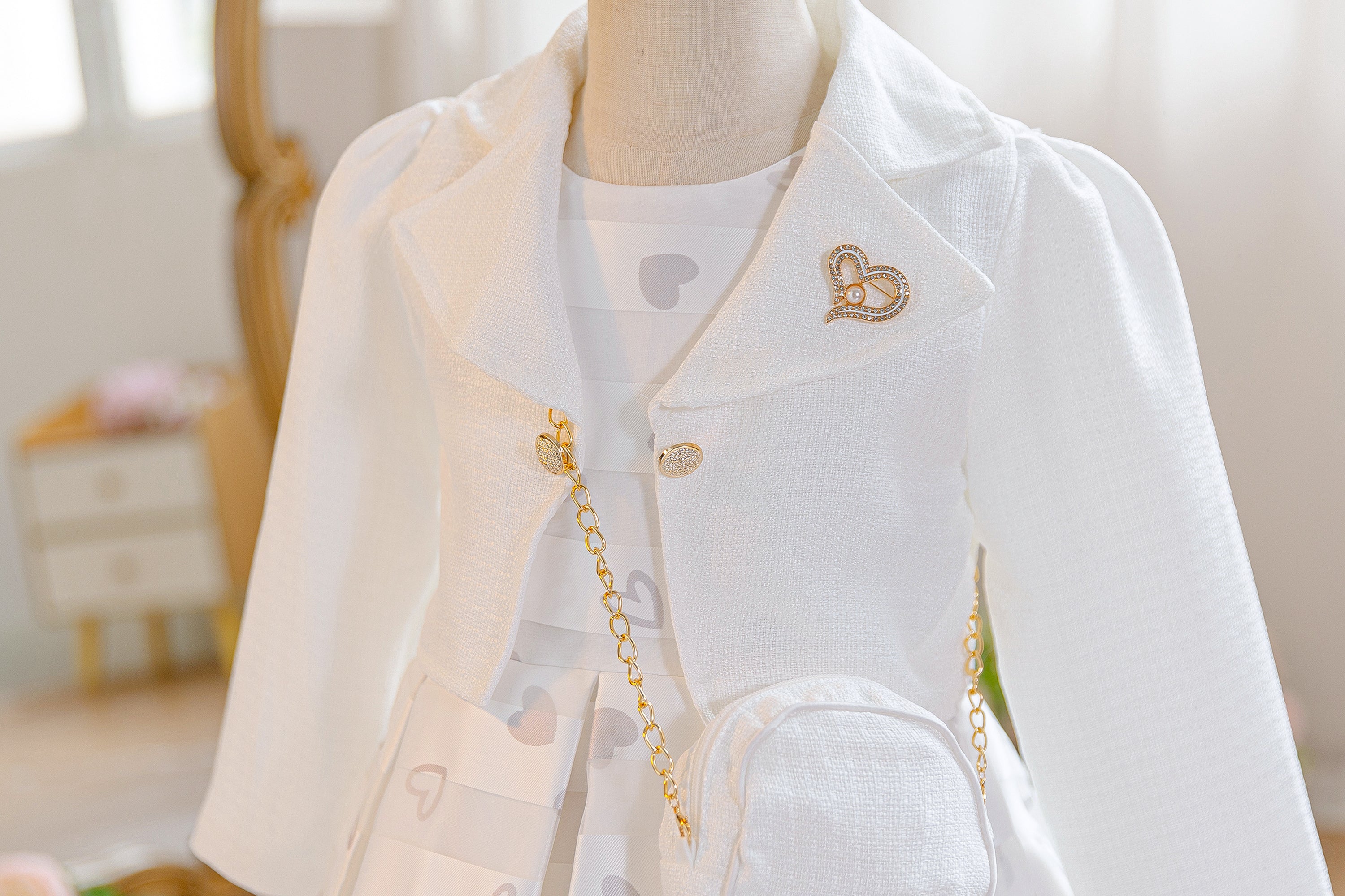 Wholesale 5-10Y Girls 3Pcs Woven Embroidery Princess Dress Set, Kids Birthday Party Lapel Blazer Soft Fabric Formal Outfit With Mini Crossbody Bag（副本）