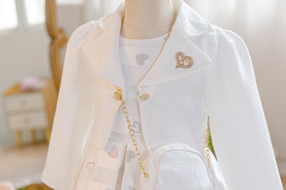 Wholesale 5-10Y Girls 3Pcs Woven Embroidery Princess Dress Set, Kids Birthday Party Lapel Blazer Soft Fabric Formal Outfit With Mini Crossbody Bag（副本）
