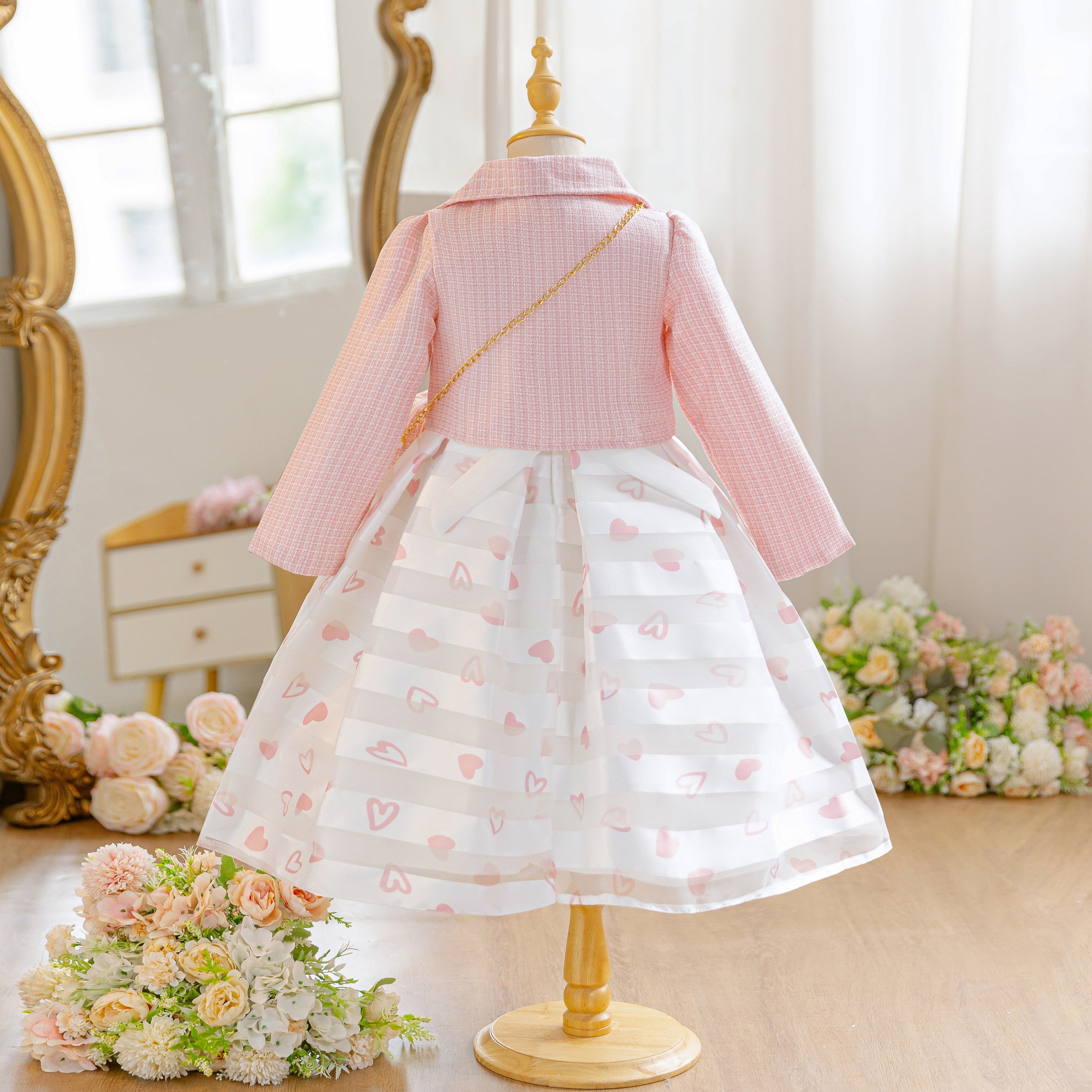 Wholesale 5-10Y Girls 3Pcs Woven Embroidery Princess Dress Set, Kids Birthday Party Lapel Blazer Soft Fabric Formal Outfit With Mini Crossbody Bag（副本）