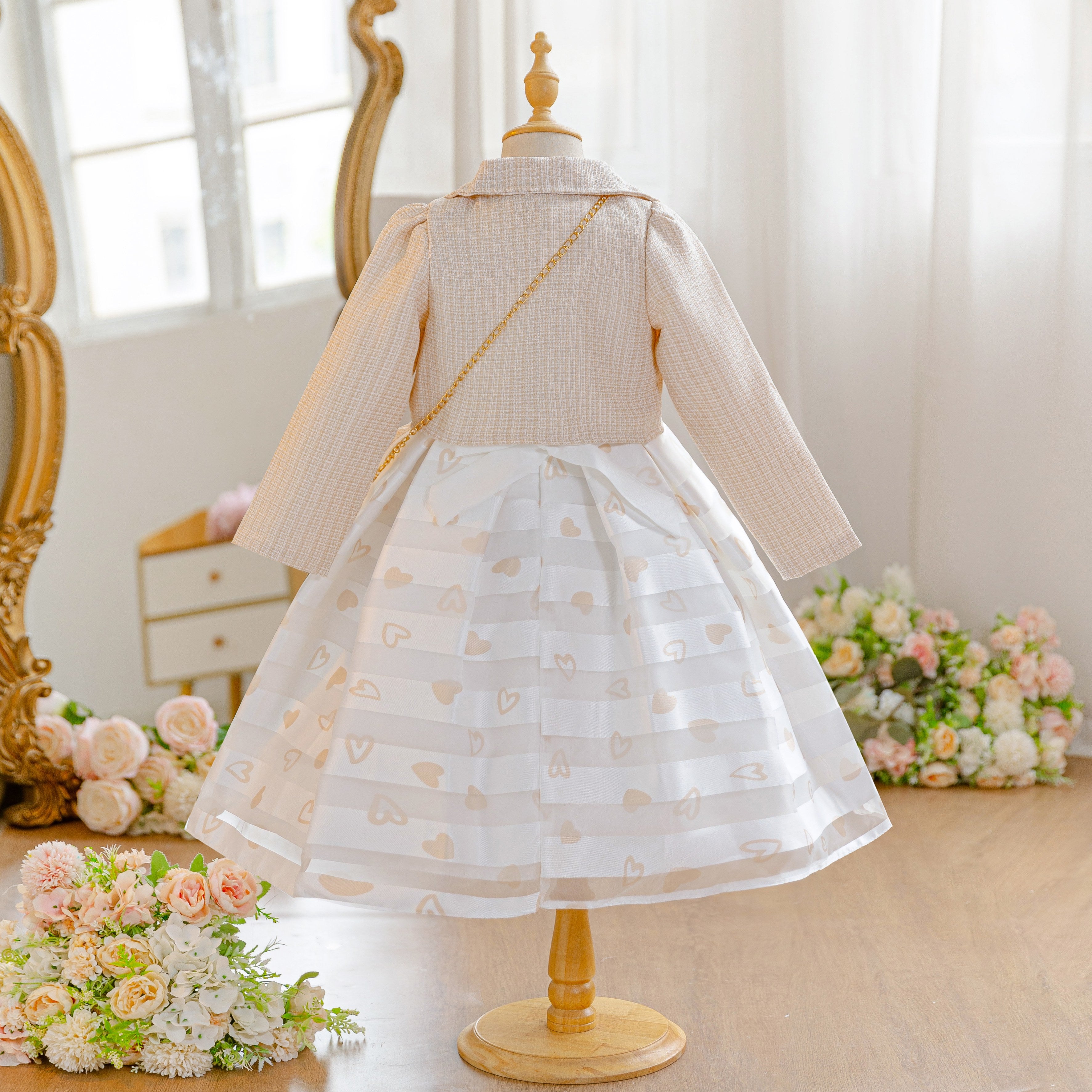 Wholesale 5-10Y Girls 3Pcs Woven Embroidery Princess Dress Set, Kids Birthday Party Lapel Blazer Soft Fabric Formal Outfit With Mini Crossbody Bag（副本）