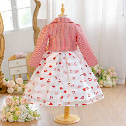 Wholesale 5-10Y Girls 3Pcs Woven Embroidery Princess Dress Set, Kids Birthday Party Lapel Blazer Soft Fabric Formal Outfit With Mini Crossbody Bag（副本）