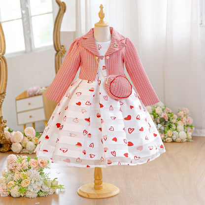 Wholesale 5-10Y Girls 3Pcs Woven Embroidery Princess Dress Set, Kids Birthday Party Lapel Blazer Soft Fabric Formal Outfit With Mini Crossbody Bag（副本）