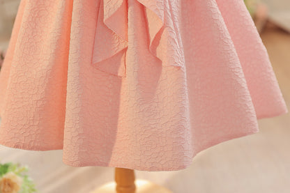 Wholesale 18M-7Y Girls Off Shoulder Ruffle Embossed Fabric Princess Dress, Kids Birthday Party Floral Decor Soft Woven Formal Gown