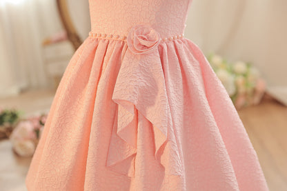 Wholesale 18M-7Y Girls Off Shoulder Ruffle Embossed Fabric Princess Dress, Kids Birthday Party Floral Decor Soft Woven Formal Gown