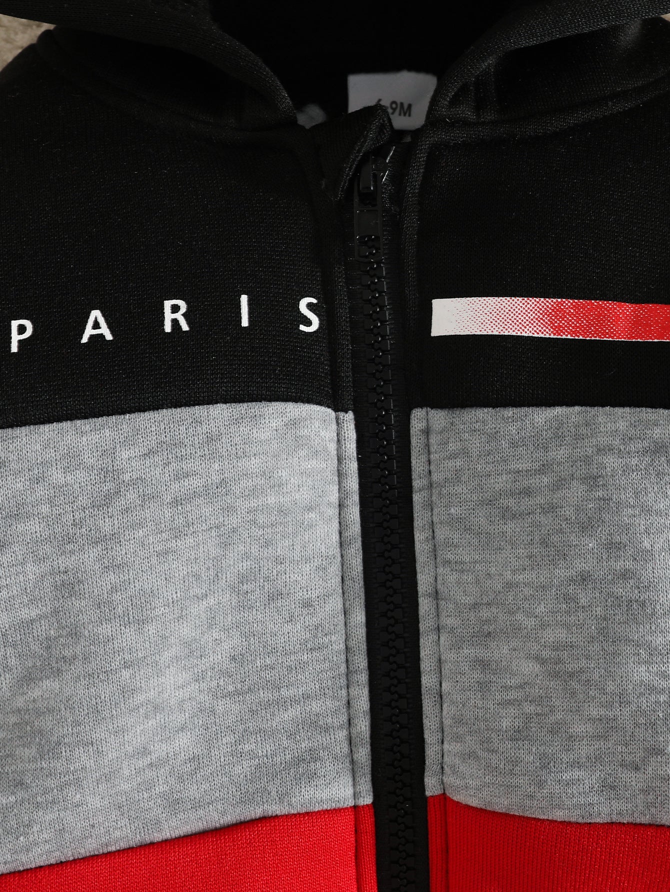 Wholesale 6M-3T Boys 2Pcs Color Block Paris Letter Zip Hoodie Outfit Set, Soft Cotton Knit Toddler Jacket & Jogger Pants