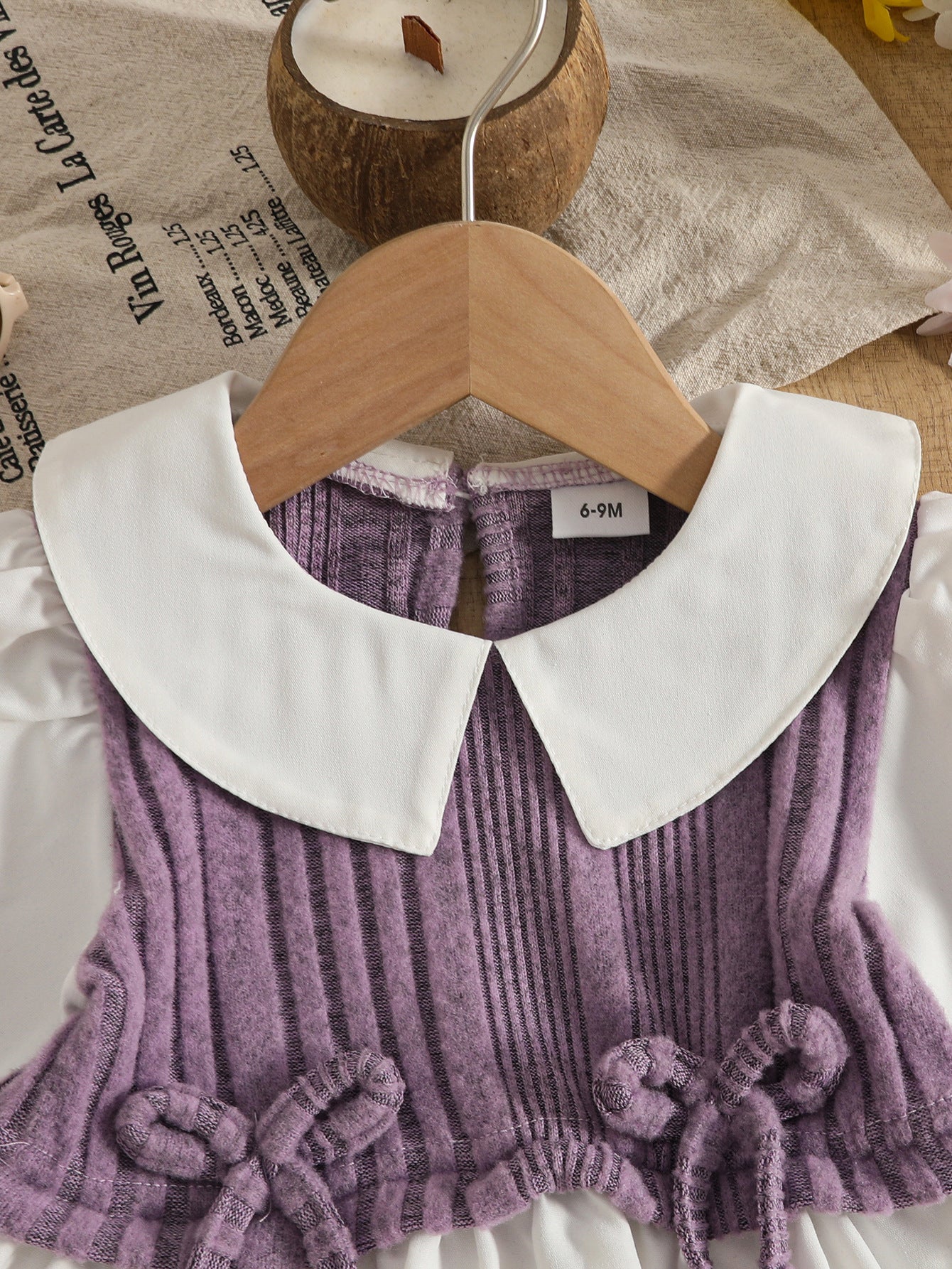 Wholesale 6M-3T Girls 2Pcs Bow Print Patchwork Long Sleeve Outfit Set, Soft Vertical Rib Knit Toddler Blouse & Flare Pants