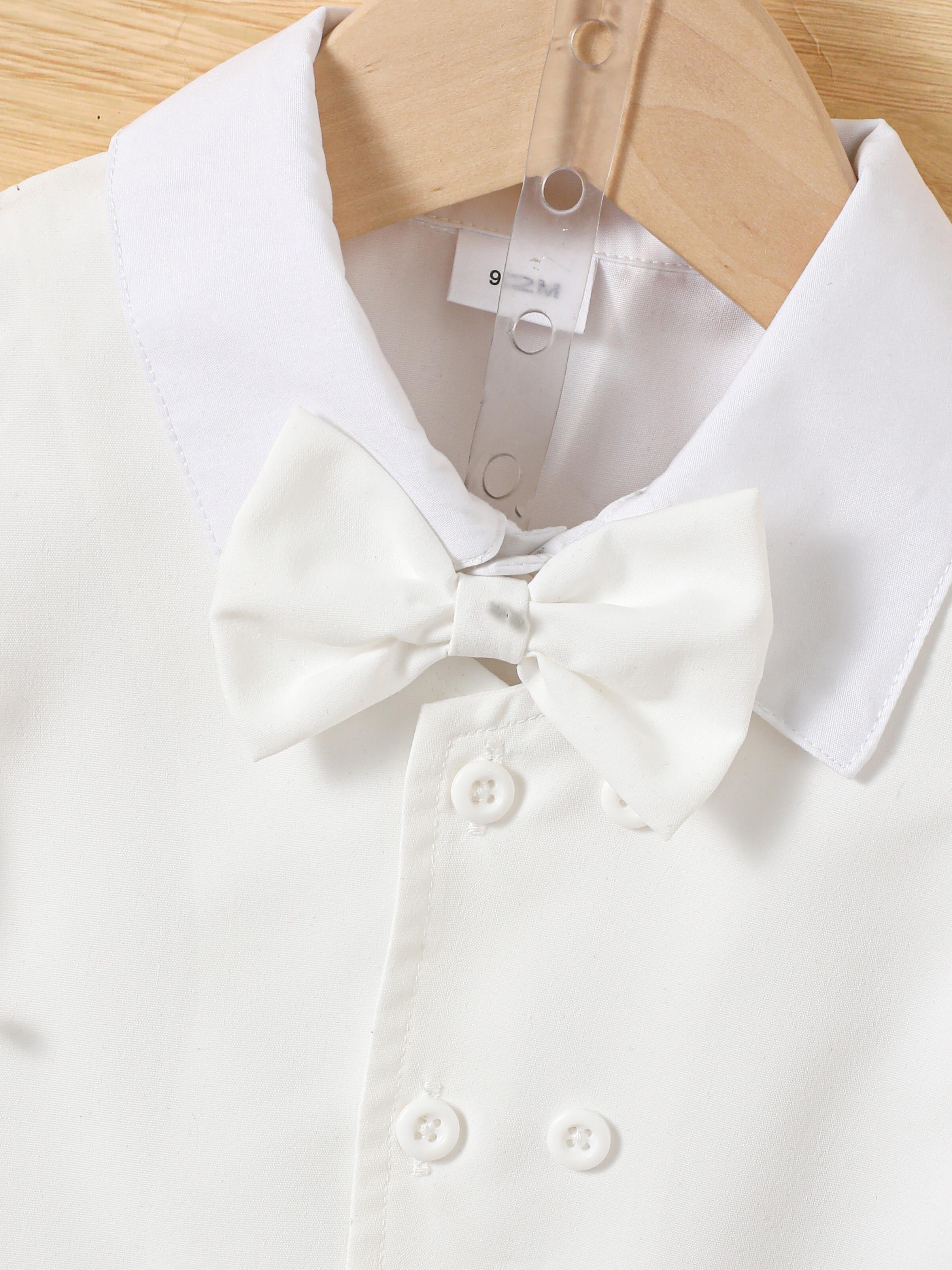 3-18M Ready Stock Baby Boys Gentle Outfits Turn-down Collar Bow Tie Shirt Vest Shorts 3Pcs Clothes Sets White For Christening Catpapa 462307162