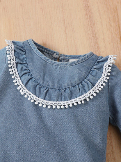 6M-3Y Baby girl blue round neck denim long-sleeved jumpsuit baby girl clothes baby girl denim suit 112207603