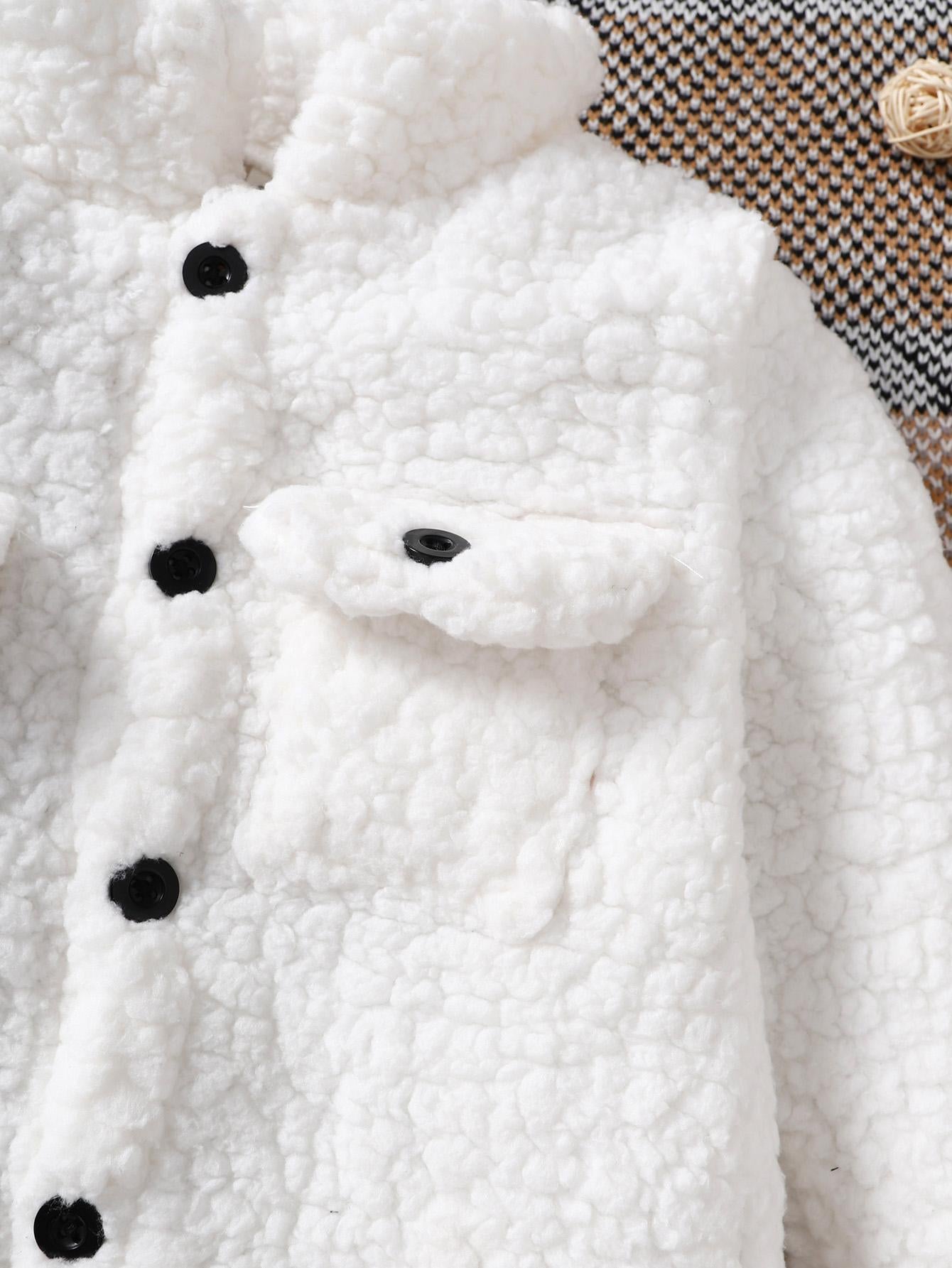3-7Y Baby Girls Coat Turn-down Collar Winter Long Sleeve Fluffy One Piece Clothes White Catpapa  212206003