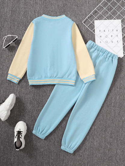 8-12Y Kids Fashion Ready Stock Boys Clothes "87" Baseball Jacket Elastic Pants 2Pcs OOTD Blue catpapa YCF112210451