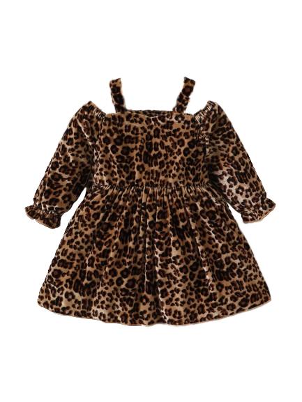 6M-3Y Ready Stock Baby Girls Dress Leopard Pattern Casual Fall Straps Long Sleeve Winter Dress One Piece Leisure Dress Brown Catpapa 462306153