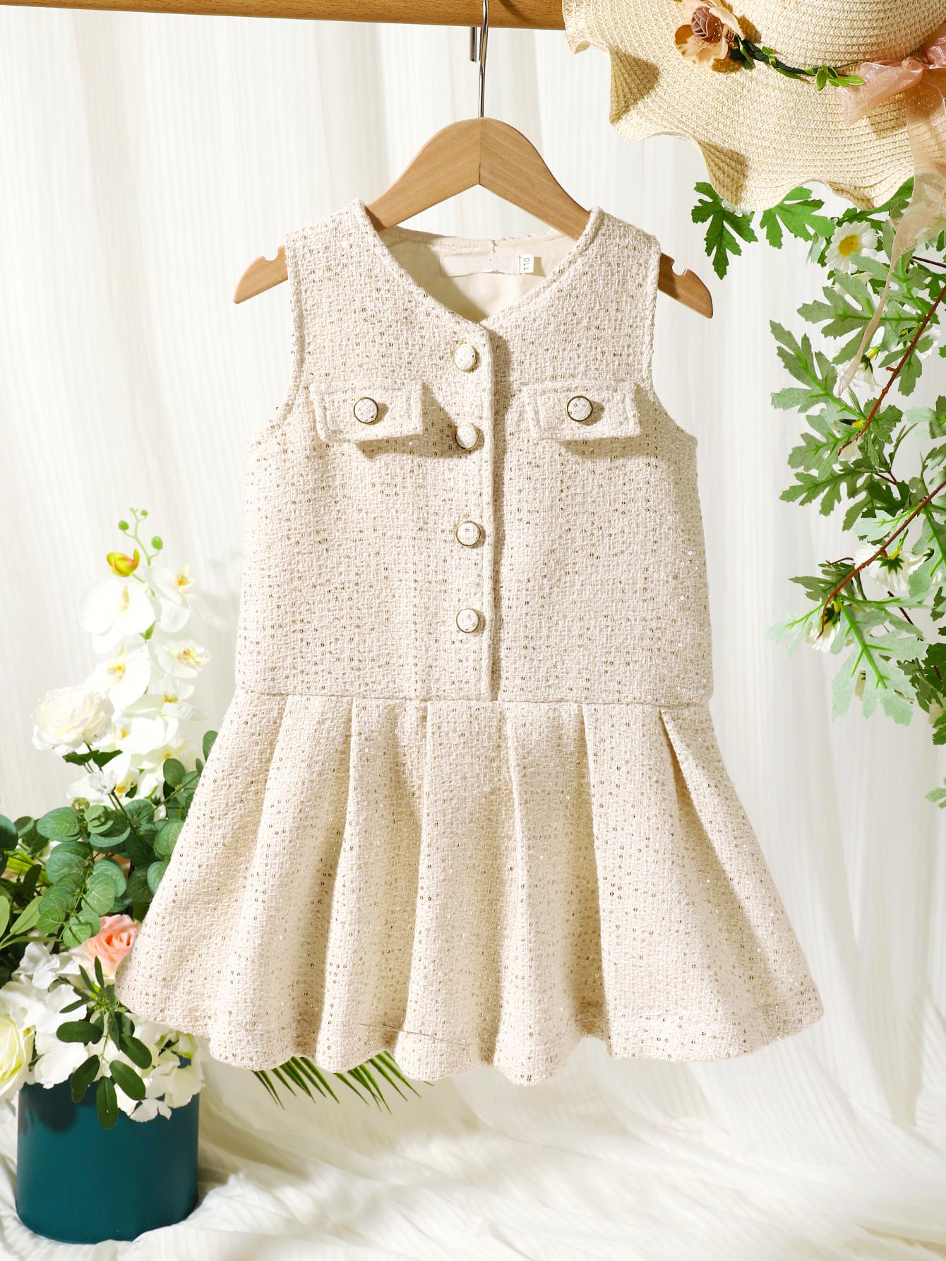 4-12Y Ready Stock Kid Girls Princess Dress French High-end Sleeveless Pleated Skirt Fake Pocket One Piece Feast Dress,As Gift 4-12 Catpapa JEMY0305