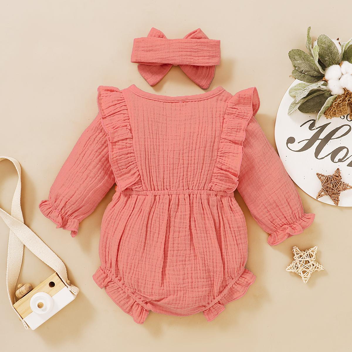 0-18M Baby Girls Clothes Baby Long Sleeve Jumpsuit Pink Romper Wholesale Baby Clothes Catpapa YMX2007114-2