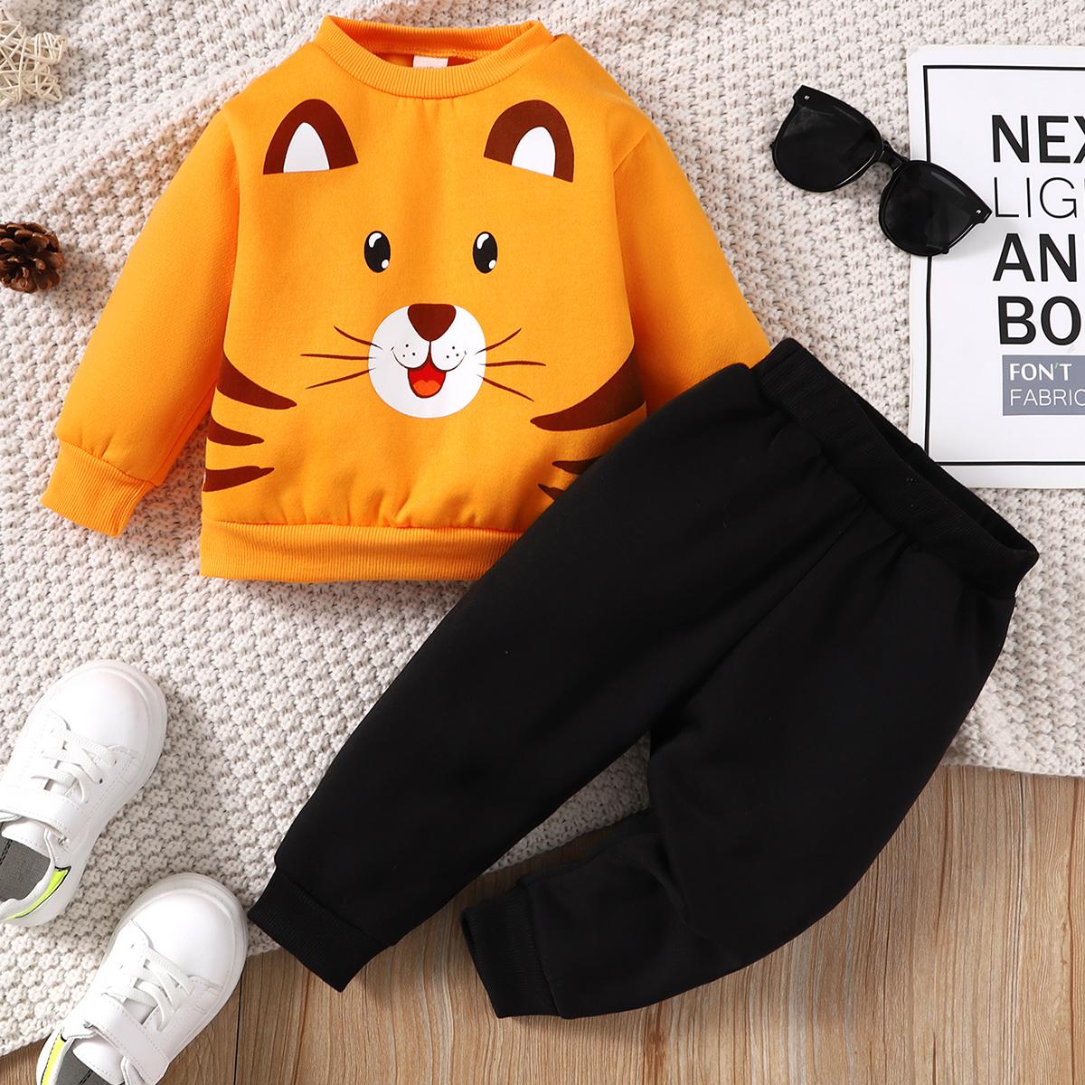 6M-3Y kid fashion Boys Outfits Cat Long Sleeve Winter Tops Elastic Pants 2Pcs Clothes Set Yellow Catpapa GS112208456