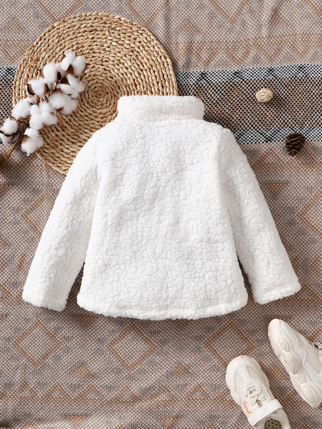 3-7Y Baby Girls Coat Turn-down Collar Winter Long Sleeve Fluffy One Piece Clothes White Catpapa  212206003