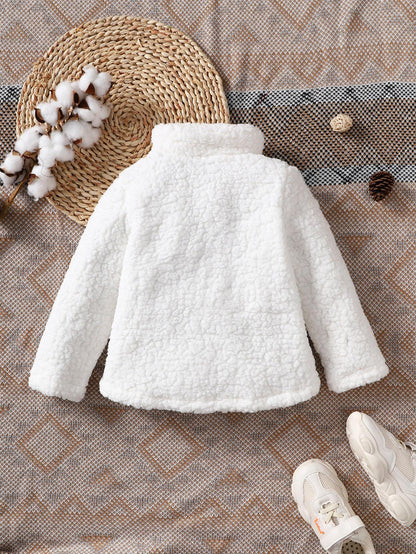 3-7Y Baby Girls Coat Turn-down Collar Winter Long Sleeve Fluffy One Piece Clothes White Catpapa  212206003