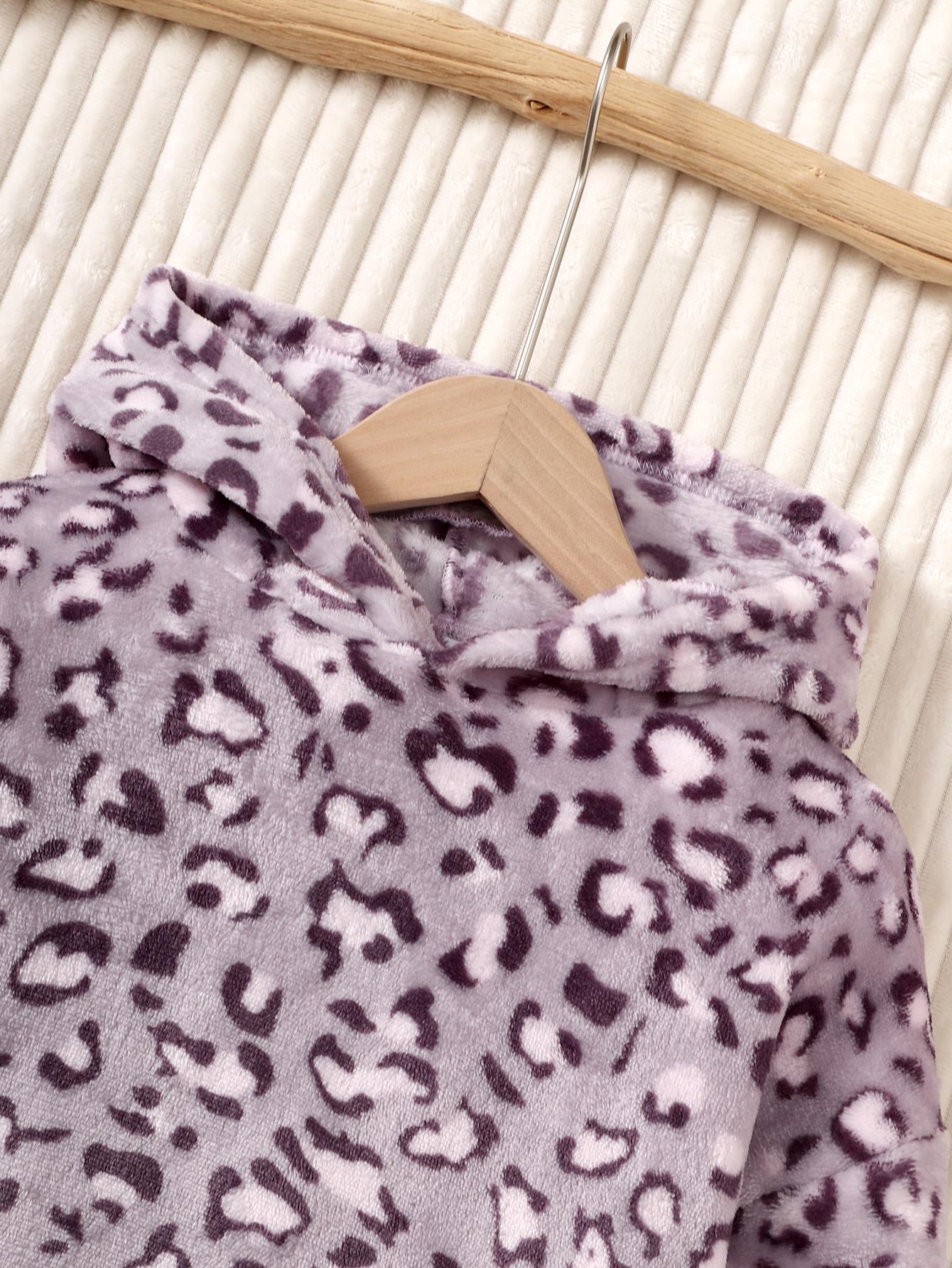 8-14Y Ready Stock 8-14y Big Girls Plush Leopard Pattern Small Ears Design Furry Warm Hooded Sweatshirt Coat For Teen Kids Fall/ Winter Outfit Purple Catpapa  462307018
