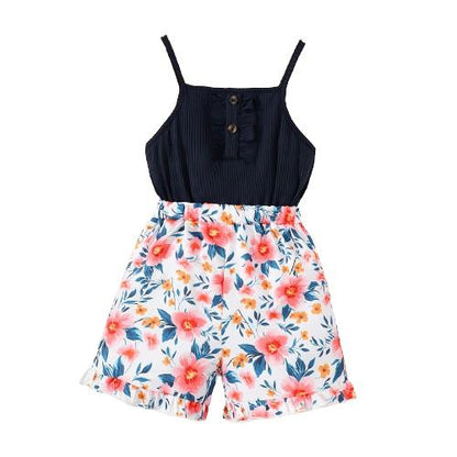 1-8Y Ready Stock 1-8y Baby Girls Jumpsuits Floral Print Straps Sleeveless Playsuits One Piece Overalls For Summer Outdoor Dark Blue Catpapa 132312166