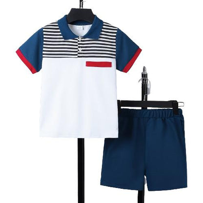 7-15Y Summer Outfits For Kid Boys Shorts Set Polo Shirt Elastic Shorts Casual Fashion 2-Pieces Clothing Catpapa  462401003