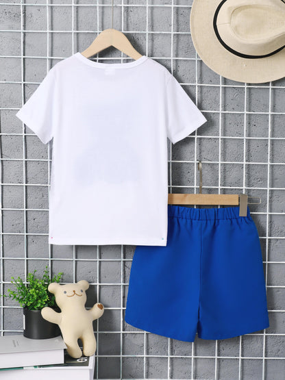 7-15Y Ready Stock Kids Clothes Boys Outfits Shorts Sets Bear Print Shorts Sleeve Tops Elastic Shorts 2Pcs Summer Clothes Set Green Catpapa 462306011