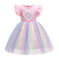 2-10Y Kids fashion Baby Girls Dress Summer Thin Section Knitted Unicorn Rainbow Skirt Mesh Princess Dress Catpapa 8131