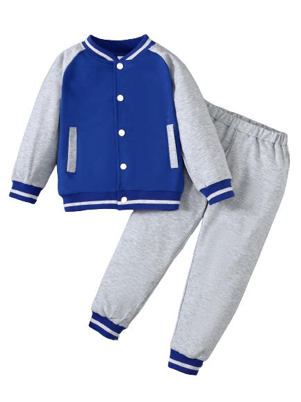 3-8Y Ready Stock 3-8Y Kids Toddler Boys Clothes Color Block Long Sleeve Patchwork Casual Fall Winter Baseball Coat Jacket Knitted Pants 2PCS Outfit Set Blue Catpapa 462308156