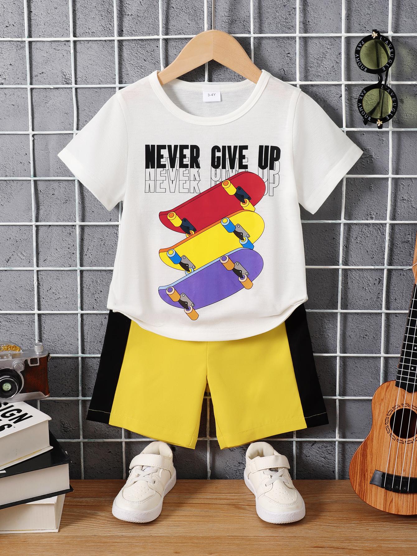 1-8Y Baby Boys Outfits Skateboard Print Letter Print Summer Tops Elastic Shorts 2Pcs Clothes Set White Catpapa 462303018