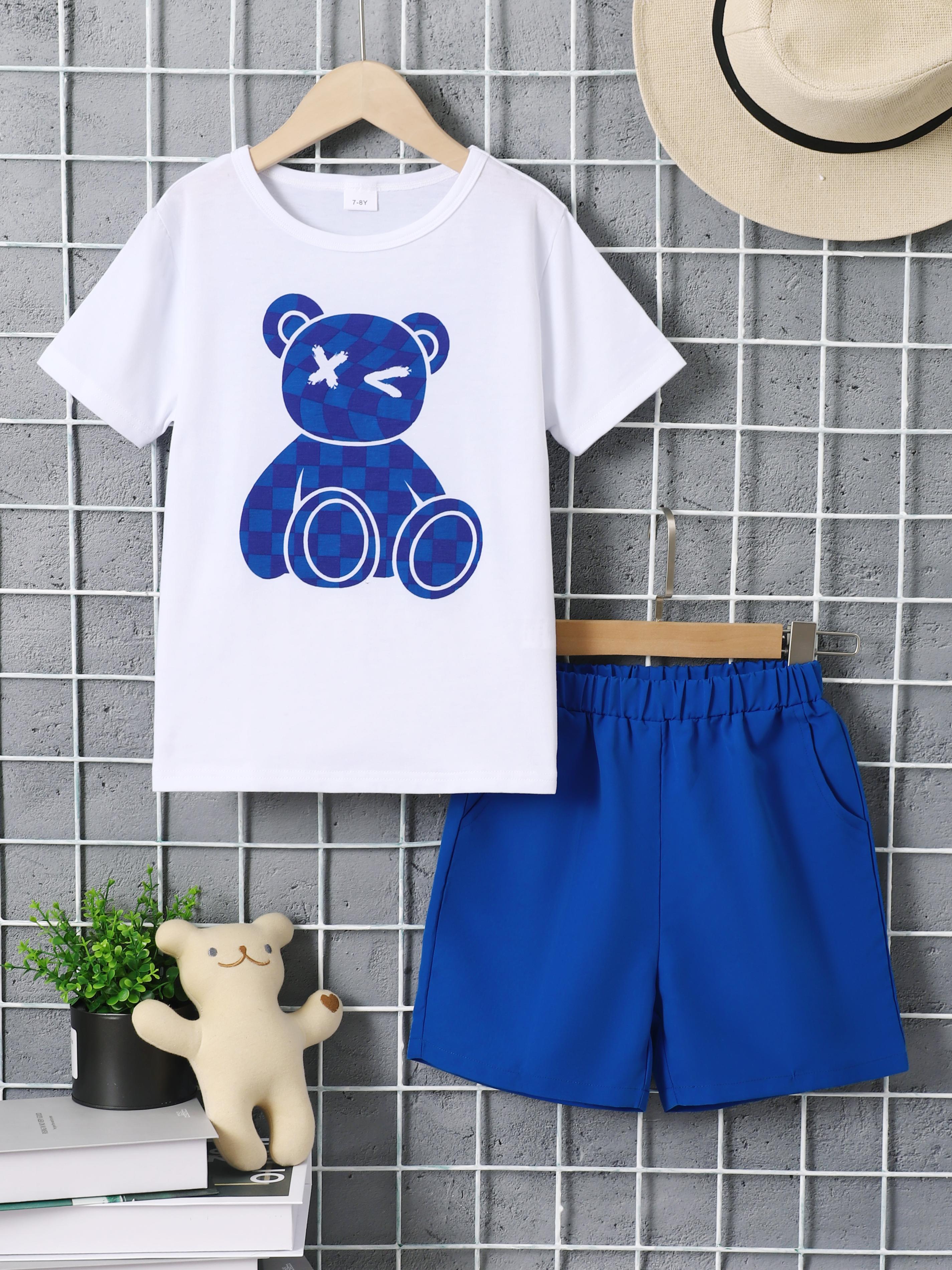 7-15Y Ready Stock Kids Clothes Boys Outfits Shorts Sets Bear Print Shorts Sleeve Tops Elastic Shorts 2Pcs Summer Clothes Set Green Catpapa 462306011