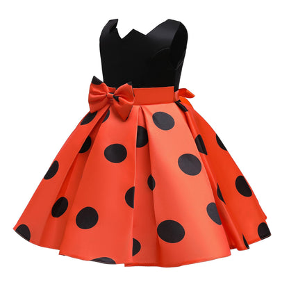 2-10Y Princess Dress For Girls Wave Point Print Bow Full Dress Performance One Piece Party Dress Catpapa ZT-8046