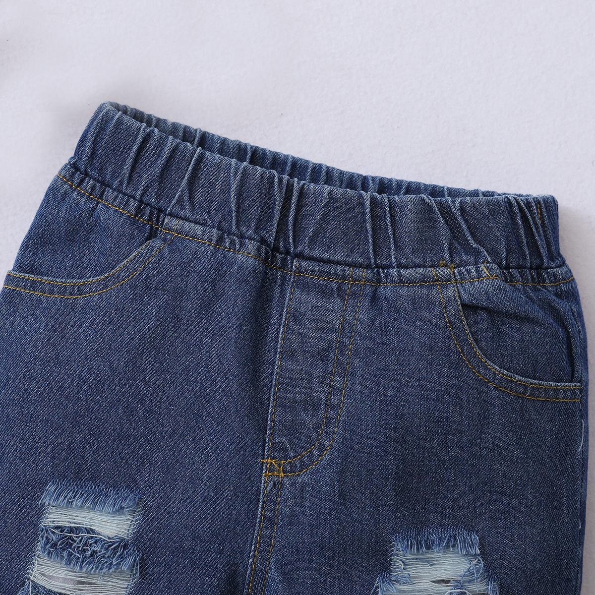 12M-4Y Kids Fashion Boys Clothes Letter Print Tops Ripped Jeans Shorts 2PCS Black Catpapa 12011047