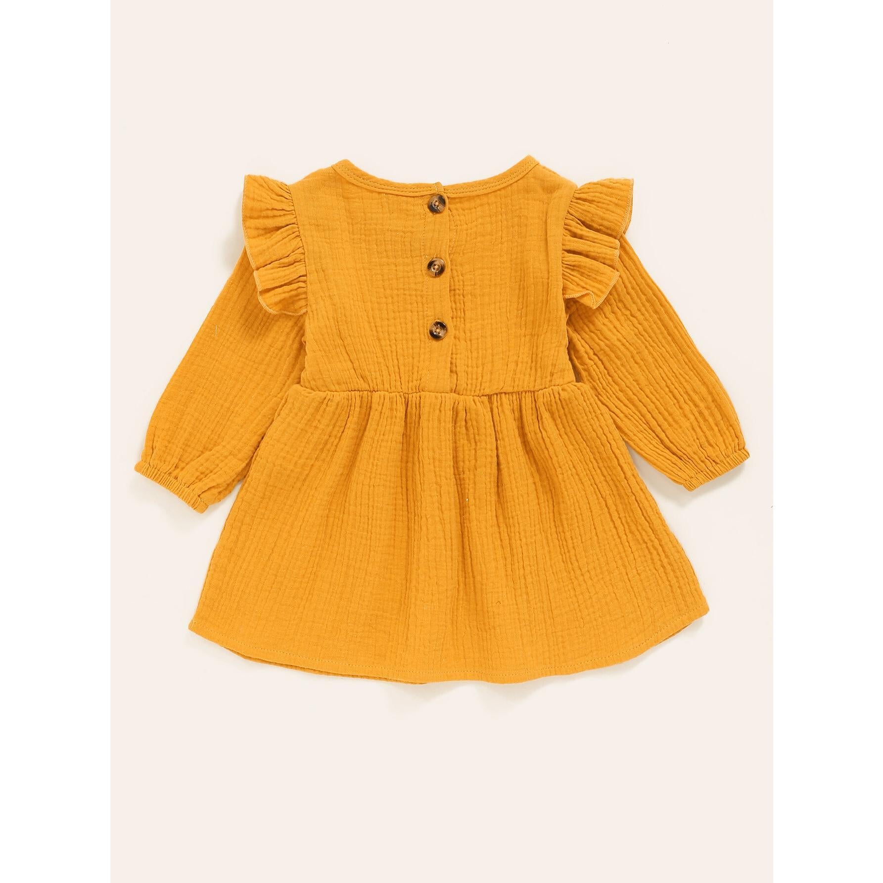 3-24M Newborn Baby Girl Dress Ruffle Long Sleeve Round Neckline Dress Casual Dress Yellow Catpapa WL20071137