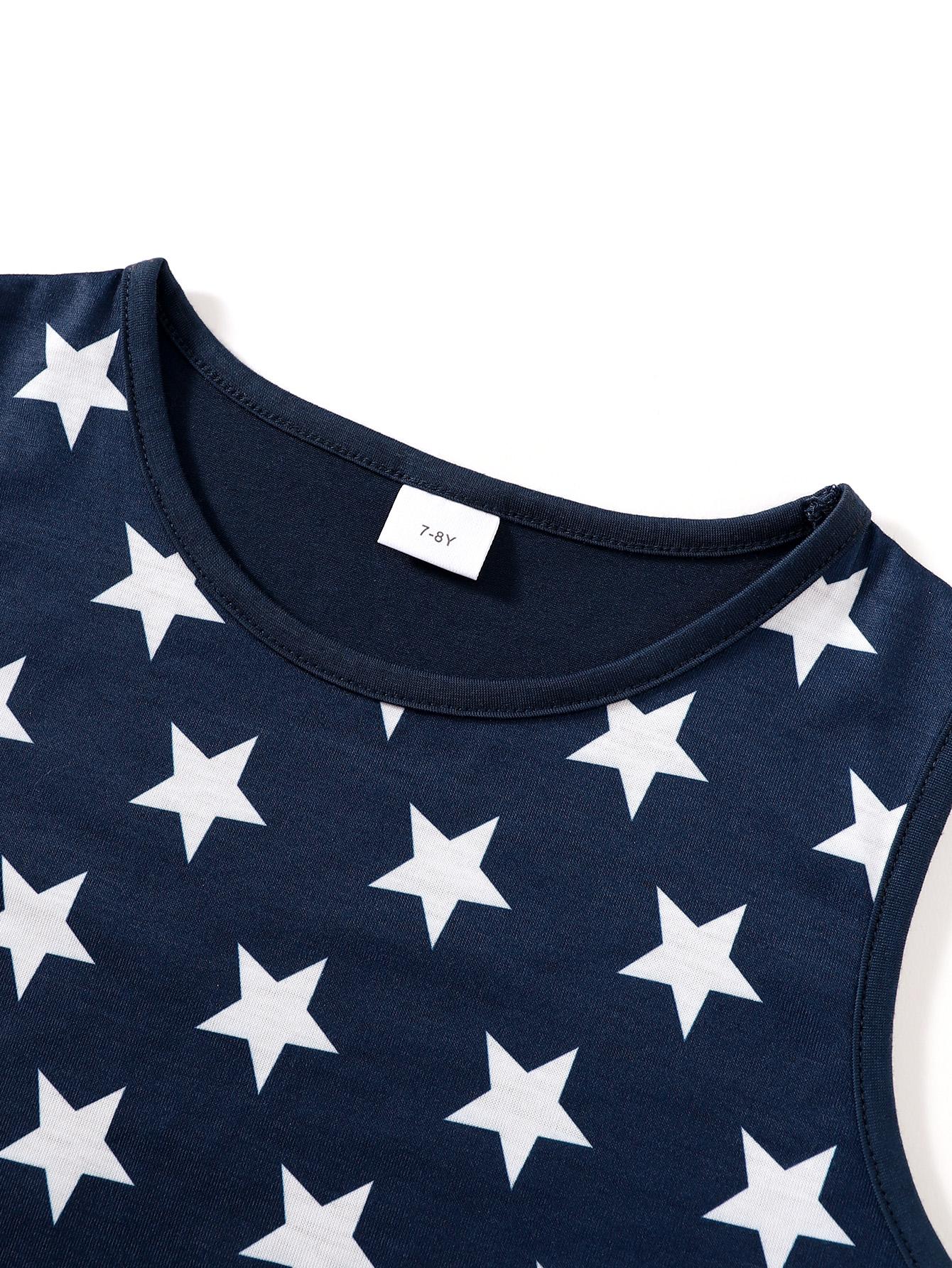 7-15Y Ready Stock 2pcs Independence Day Flag Print Boys Creative Tank Tops, Casual Crew Neck Sleeveless Fitness Vest, Boys Clothes For Summer Catpapa 462312030