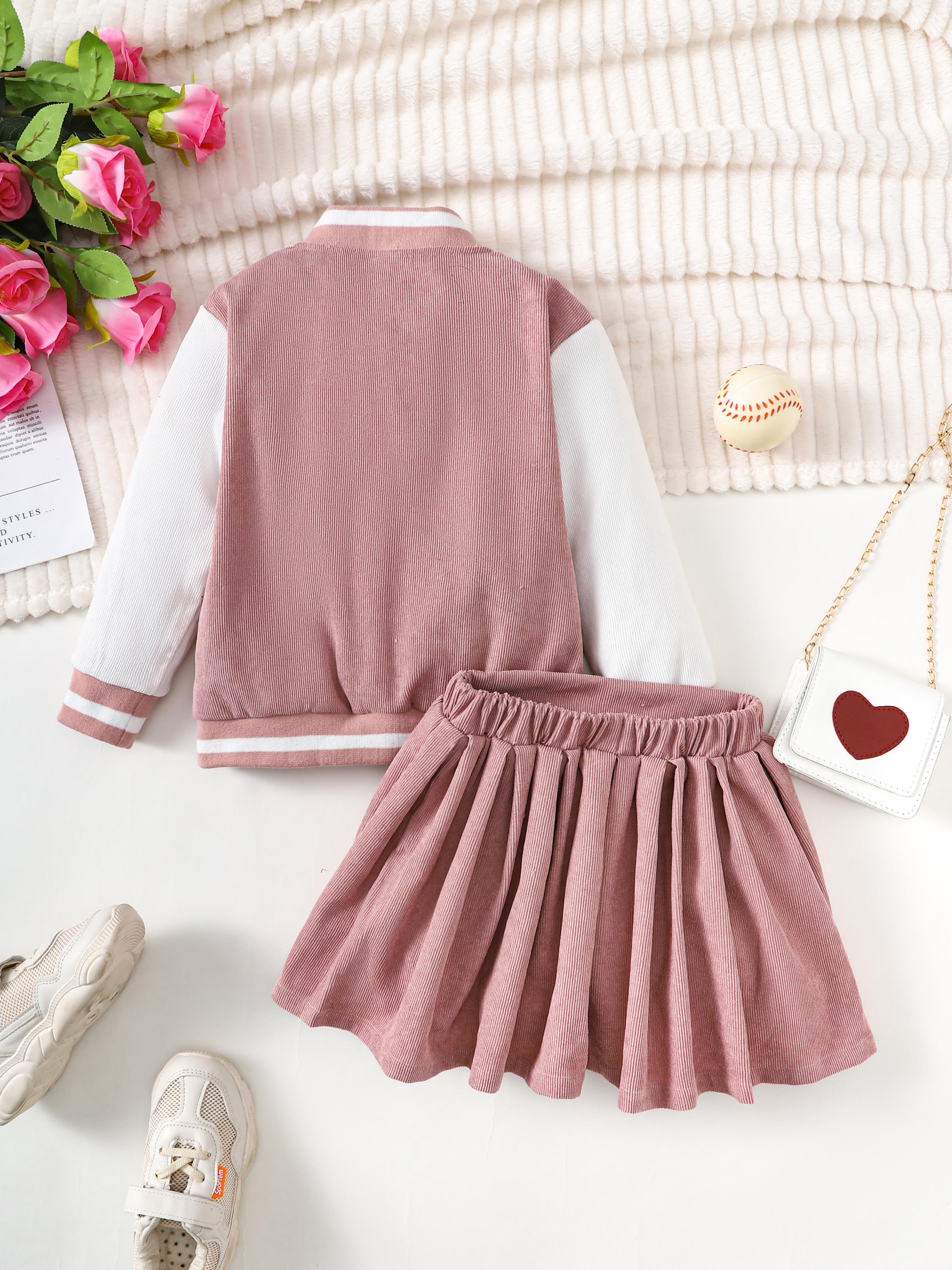 1-8Y Girls Baseball Jacket Elastic Skirt 2Pcs Spring Fall Baby Girl Clothing Pink Wholesale Girl Clothing Catpapa W462307151