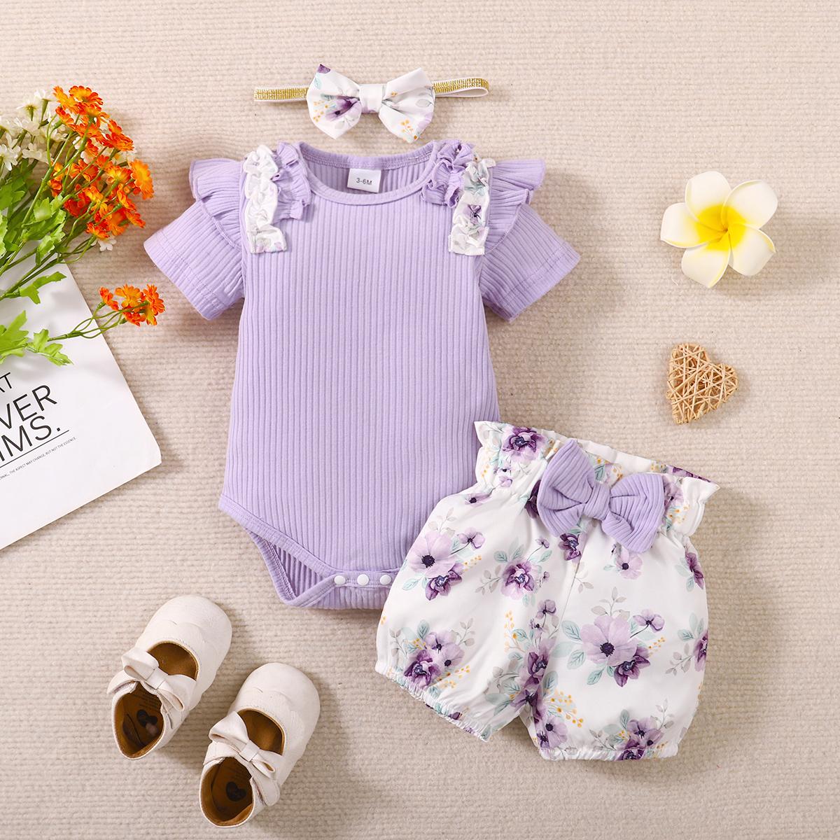 0-18M Baby Girls Clothes Ruffle Short Sleeve Romper Summer Purple Outfits  Baby Clothes Wholesale Catpapa YCS122212451