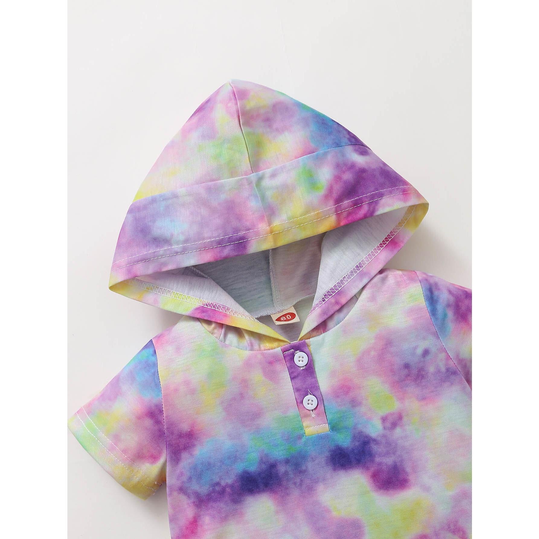 3-24M Kids Fashion Girl Clothes Shorts Outfits Tie-dyed Hooded Short Sleeve Shirt Top Shorts  Set Catpapa 22011261