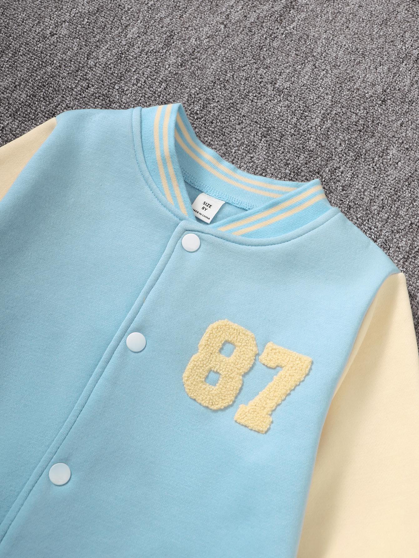 8-12Y Kids Fashion Ready Stock Boys Clothes "87" Baseball Jacket Elastic Pants 2Pcs OOTD Blue catpapa YCF112210451