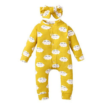 0-12M Kid Fashion Baby Girls Outfits Jumpsuit For Winter Clouds Print Singele Breasted Design Romper Headband 2Pcs Clothes Set Catpapa190013