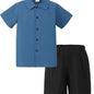 7-15Y Ready Stock Boys' Easy-Care 100% Polyester Summer Outfit: Casual Button-Down Shirt & Shorts Set with Elastic Waist Sizes 7-15Y Catpapa 462401009