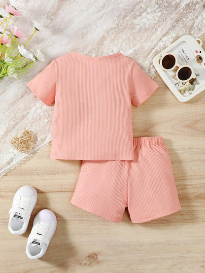 6M-3Y Ready Stock Baby Girls Summer Outfits "Mama's Girl" Print Casual Set, Ribbed T-shirt & Shorts, 2Pcs Clothes From 6M-3Y Catpapa GS132312159