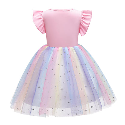 2-10Y Kids fashion Baby Girls Dress Summer Thin Section Knitted Unicorn Rainbow Skirt Mesh Princess Dress Catpapa 8131